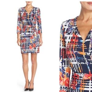 Charles Henry Floral Print Jersey Wrap Dress Blue Red Size S